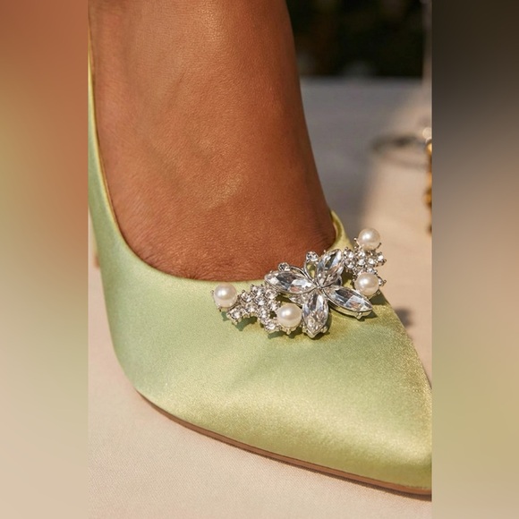 2pc Silver Embellished Rhinestone Shoe Clips – Elegant Crystal Accent for Heels, - Picture 2 of 11